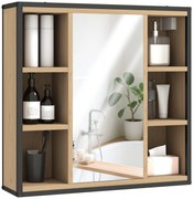 HOMCOM Dulap de perete baie cu oglindă, 52 x 24,5 cm cu 6 compartimente deschise și raft reglabil, stejar | Aosom Romania