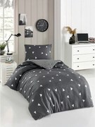 Set lenjerie pat UCGEN, bumbac/poliester, gri/alb, 140x200 cm, cu cear