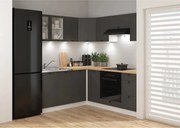 Set bucatarie JUNONA LINE, gri grafit/alb, PAL, 180x200 cm, cu blat st