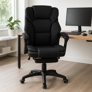 Scaun directorial, masaj lombar, spatar rabatabil, suport pentru picioare, material textil auto premium, Negru