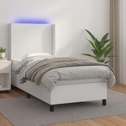 vidaXL Pat continental cu saltea &amp; LED, alb, 80x200 cm, piele eco