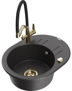 Mexen Kevin chiuvetă de bucătărie din granit cu 1 cuvă și baterie Duo, negru pătat - 6517-76-671701-57-G