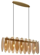 Lampă suspendată Art Deco aurie cu sticlă ovală ambră cu 5 lumini - Mochan