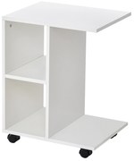 HOMCOM Masa Livingroom cu 2 rafturi deschise si 4 roti pivotante, PAL, 45x35x58cm, alb | Aosom Romania