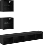 vidaXL Unități TV de perete cu LED 5 pcs Stejar Negru Lemn compozit