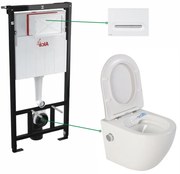 Set vas wc suspendat cu functie de bideu Foglia Oslo si rezervor wc incastrat cu clapeta alb mat crom mat, Alcadrain