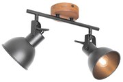 Spotlight industrial negru cu lemn inclinabil 2 lumini - Tommy