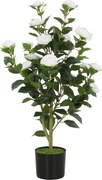 HOMCOM Plantă Artificială Camelie, Flori Realiste, 176 Frunze PEVA, Ghiveci PP, Alb | Aosom Romania