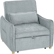 HOMCOM Fotoliu Pat 3 în 1 Pliabil, Spătar Reglabil 3 Poziții, Șezut Spațios, Pernă Detasabilă, Fotoliu Transformabil din Chenille cu Roți și Buzunare, 88x84x87 cm, Gri | Aosom Romania