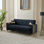 Canapea extensibila cu lada de depozitare 220x87x93 cm , detalii aurii –Camara
