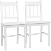HOMCOM Set de 2 scaune de dining din lemn masiv, scaun de bucătărie, spătar lamele, stil casă de țară alb | Aosom Romania