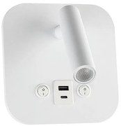 Aplică LED de perete cu port USB, 8W, 230V, 3000K, alb