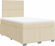 vidaXL Pat box spring cu saltea, crem, 120x200 cm, textil