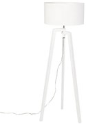 Lampă de podea cu trepied din lemn alb cu abajur alb 50 cm - Puros