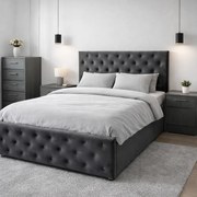 Pat tapitat Berlin cu somiera rabatabila si spatiu de depozitare, catifea gri , 180x200 cm 180 x 200, Gri