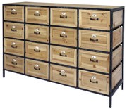 Comoda natur, din lemn masiv si metal, cu 16 sertare, aspect industrial