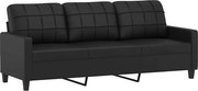 vidaXL Canapea cu 3 locuri, negru, 180 cm, piele ecologică