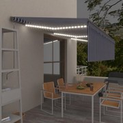 vidaXL Copertină automată cu stor&amp;LED&amp;senzor vânt, albastru/alb, 6x3 m