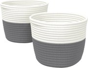 vidaXL Coșuri de depozitare 2 buc. gri și alb Ø24x18 cm bumbac