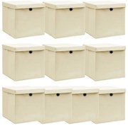 vidaXL Cutii depozitare cu capace 10 buc. crem, 32x32x32 cm, textil