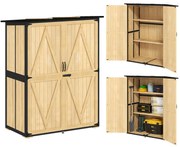 Outsunny Dulap de grădină din lemn și oțel, Dulap de unelte pentru exterior cu acoperiș din asfalt, 2 rafturi, uși blocabile, Lemn natural | Aosom Romania