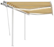 vidaXL Copertină retractabilă manual cu LED, galben &amp; alb, 3x2,5 m