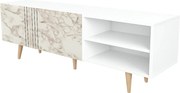 Comoda TV RONAS, alb cu efect de marmura, PAL melaminat, 160x35x39 cm