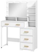 HOMCOM Masă de Machiaj Albă cu Oglindă, 4 Sertare și 6 Rafturi Deschise 100x40x138 cm | Aosom Romania