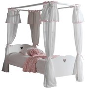 Această combinație AMORI în alb este formată dintr-un pat cu baldachin (90 x 200 cm) și somieră asortată cu cadru fix și un set textil.