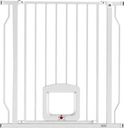 PawHut Poartă pentru Câini și Pisici Extensibilă cu Ușă Integrată, Poartă din Oțel și ABS, 75-85x2x76 cm, Alb | Aosom Romania