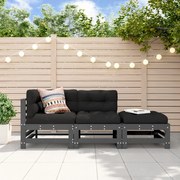vidaXL Set mobilier de grădină cu perne, 3 piese, gri, lemn masiv