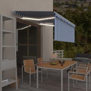 vidaXL Copertină retractabilă manual cu stor&amp;LED albastru&amp;alb, 3x2,5 m