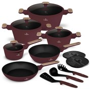 Set oale si tigai 15 piese Leonardo Nordic Berlinger Haus BH 8306, antiaderente, manere cu insertie lemn, visiniu mat