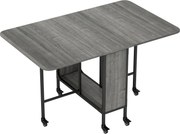 HOMCOM Masă Pliabilă, Rabatabilă pentru 4-6 Persoane cu Raft și 6 Roți, din Lemn și Metal, 130x80x74 cm, Gri | Aosom Romania