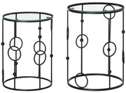 HOMCOM Set de 2 Măsuțe de Cafea Stivuibile din Metal și Sticlă Securizată, Design Modern Ø41x57cm și Ø36x51cm, Negru | Aosom România