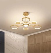 Lustra LED cu Telecomanda, Auriu, 8 Brate, 3 Tipuri De Lumina, Intensitate Reglabila, 92W