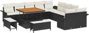 vidaXL Set de canapele pentru grădină cu pernă 13 pcs Negru poliratan
