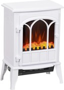 HOMCOM Șemineu Electric de Podea 1000W/2000W Efect de Flacără Luminositate Reglabilă Alb | Aosom Romania