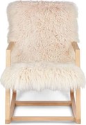Fotoliu balansoar din lemn de frasin, cu pernă din blană naturală de oaie tibetană albă, cu fir lung și creț, 56×78×86 cm, „Rocking Chair”