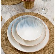 Set de veselă 24 de piese din porțelan, alb/albastru