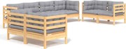 vidaXL Set mobilier de grădină cu perne gri, 8 piese, lemn masiv pin