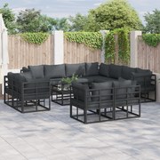vidaXL Set de canapele pentru grădină cu pernă 11 pcs Negru Aluminiu