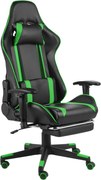 vidaXL Scaun de jocuri pivotant cu suport de picioare, verde, PVC