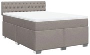 vidaXL Pat box spring cu saltea, gri taupe, 140x200 cm, textil