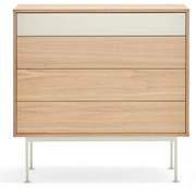 Comodă cu aspect de lemn de stejar Teulat Yoko, alb-crem