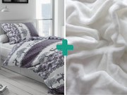 Lenjerie de pat din microplus CHRISTMAS REINDEER gri + cearceaf din microplus SOFT 90x200 cm alb