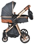 Carucior nou nascuti 2 in 1 NOVOKIDS™ Alma Gold PRO , Cu geanta bebe, Cadru Aluminiu , Amortizoare, Roti din cauciuc plin AVE, Landou, Modul sport,