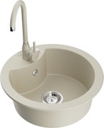 Mexen Diego chiuvetă granit 1-cameră cu baterie de bucătărie Telma, bej - 6512-69-670200-69