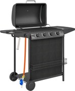 Outsunny Grătar pe Gaz cu Capac, Termometru, Măsuță Laterală și Tavă pentru Colectarea Grăsimii, 121x54x97 cm, Negru | Aosom Romania