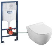 Set vas wc suspendat rimless cu capac quick release si soft close, Minerva, Fluminia si rezervor wc incastrat Grohe Rapid SL